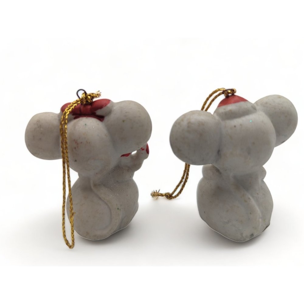 Vintage Around the World porcelain Bisque Christmas Mice Ornaments set of 2 - Picture 2 of 9